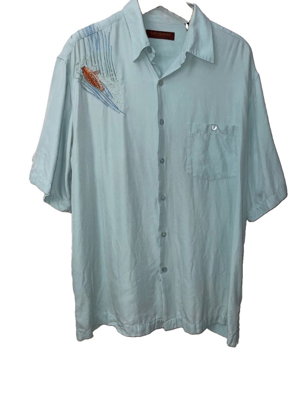 Tori Richard Silk Shirt Large Embroidered Koi Fish Button Up Honolulu
